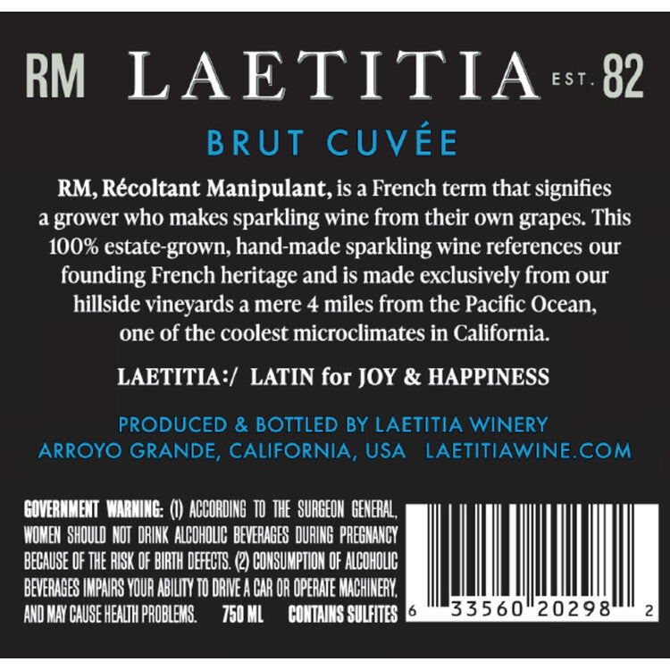 Laetitia Brut Cuvee Rm Arroyo Grande Valley - 750ML - Back Label