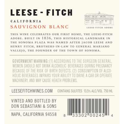 Leese Fitch Sauvignon Blanc California - 750ML