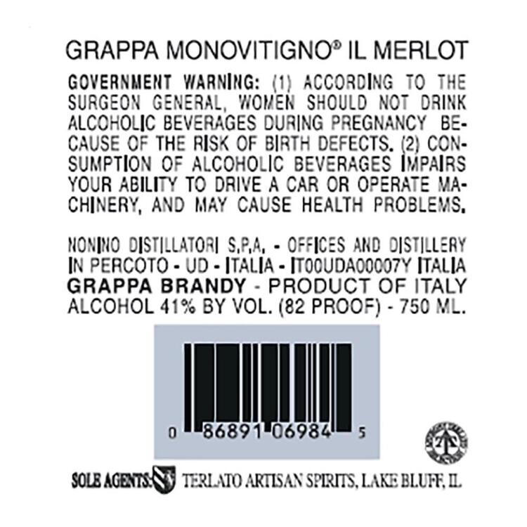 Nonino Grappa Il Merlot Di Nonino Monovitigno 82 - 750ML - Back Label