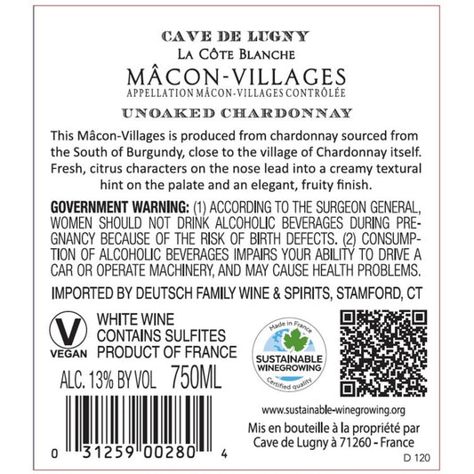 Cave De Lugny Macon Villages La Cote Blanche Unoaked 2023 - 750ML