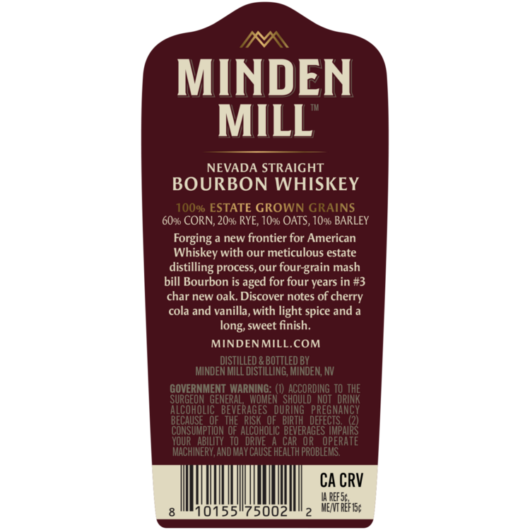Minden Mill Straight Bourbon 4 Yr 94 - 750ML - Back Label