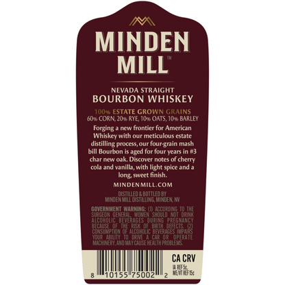 Minden Mill Straight Bourbon 4 Yr 94 - 750ML - Back Label