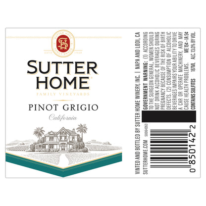 Sutter Home Pinot Grigio California - 187ML - Front Label