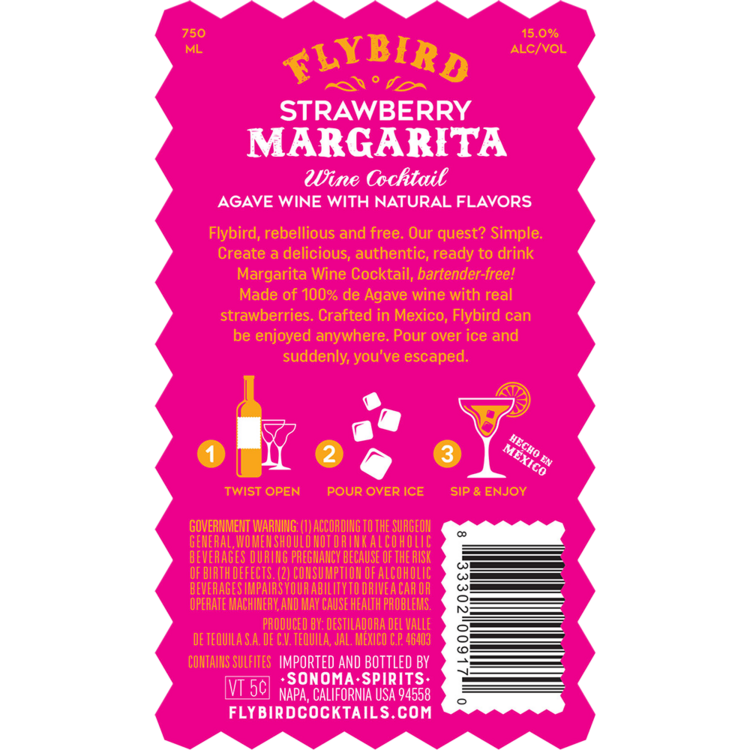Flybird Strawberry Margarita Wine Based Cocktail - 750ML - Back Label