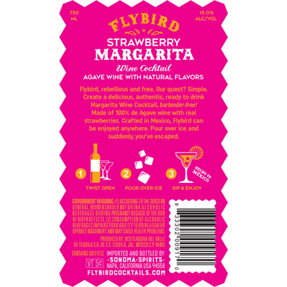 Flybird Strawberry Margarita Wine Based Cocktail - 750ML - Back Label