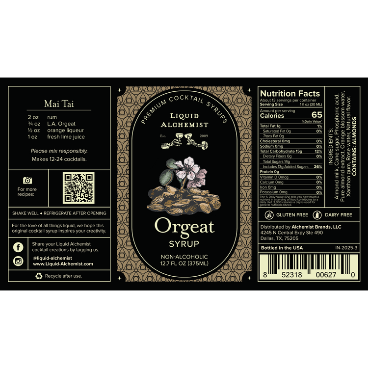 Liquid Alchemist Orgeat Syrup - 375ML - Front Label