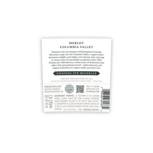 Chateau Ste. Michelle Merlot Columbia Valley - 750ML - Back Label