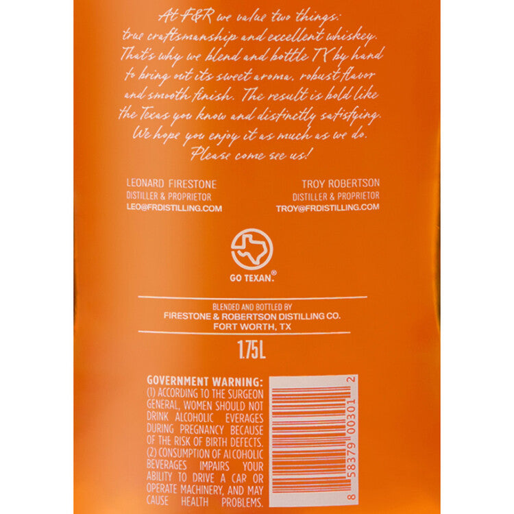Tx Blended American Whiskey 82 - 1.75L - Back Label