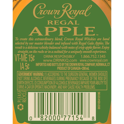 Crown Royal Apple Flavored Whisky Regal Apple 70 - 200ML - Back Label