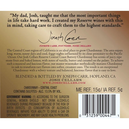 Josh Cellars Buttery Chardonnay Reserve Central Coast - 750ML