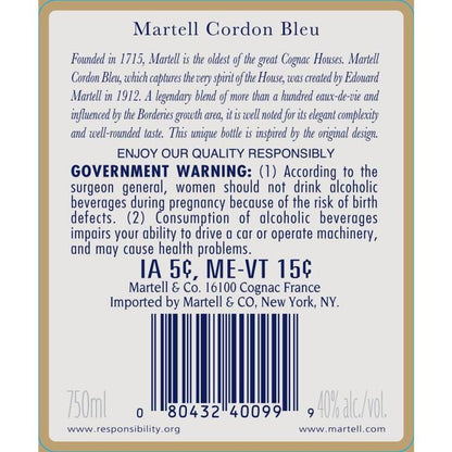 Martell Cognac Cordon Bleu Grand Classic 80 - 1.0L - Back Label