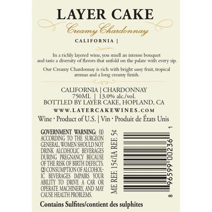 Layer Cake Chardonnay Creamy California - 750ML - Back Label