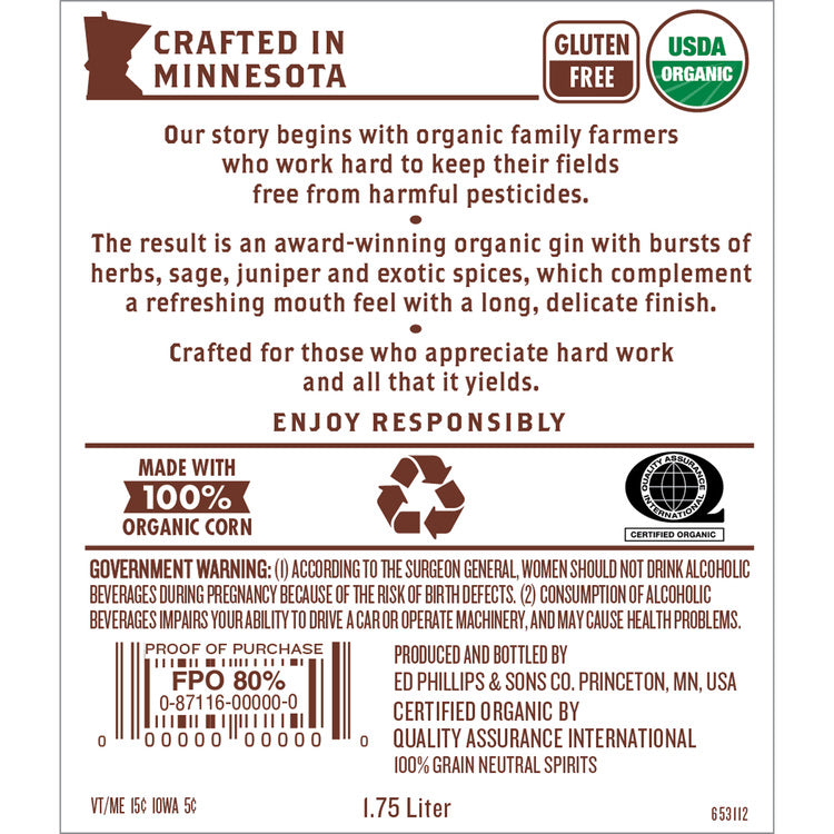 Prairie Dry Gin 80 - 1.75L - Back Label