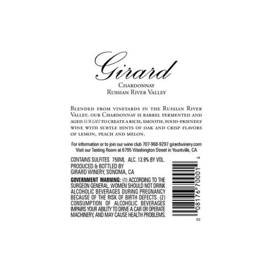 Girard Chardonnay Carneros 2022 - 750ML - Back