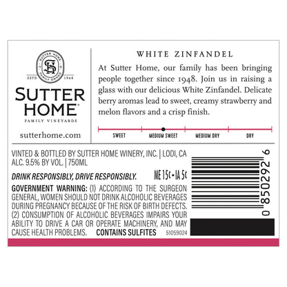 Sutter Home White Zinfandel California - 750ML - Back Label