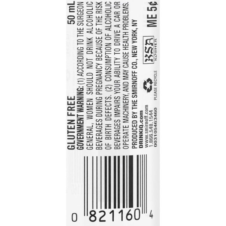 Smirnoff Watermelon Flavored Vodka 60 - 50ML - Back Label