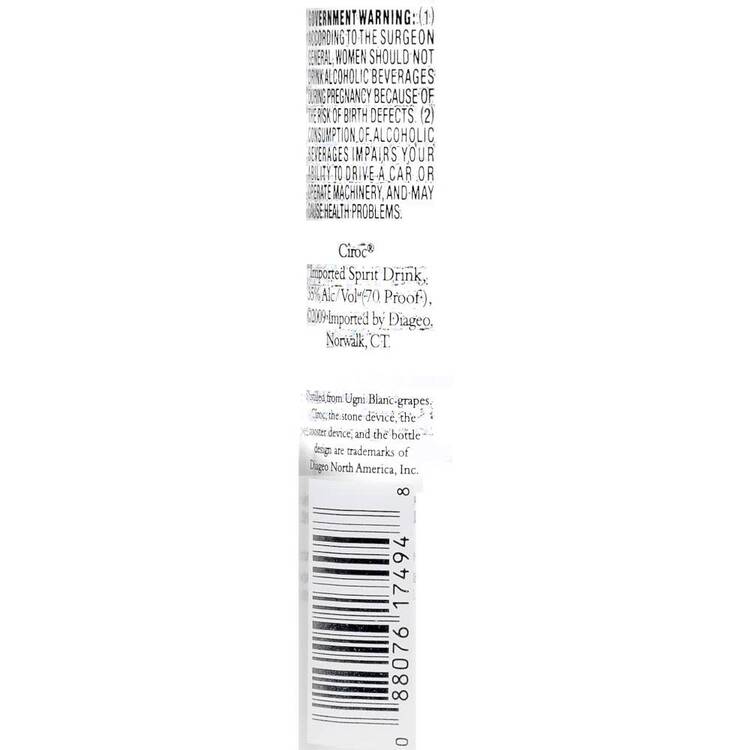 Ciroc Coconut Flavored Vodka 70 - 375ML - Back Label