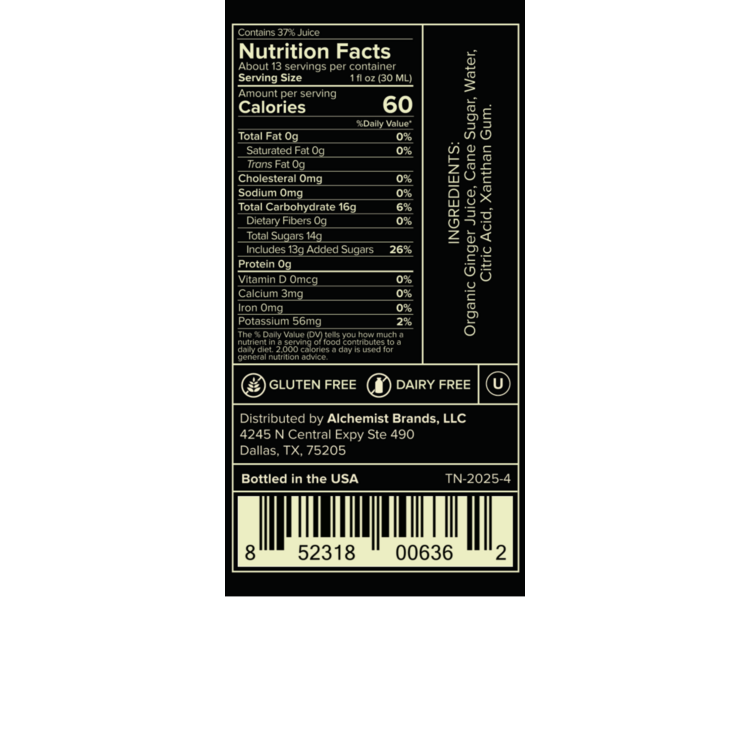 Liquid Alchemist Ginger Syrup - 375ML - Back