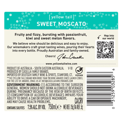 Yellow Tail Moscato South Eastern Australia - 750ML - Back Label