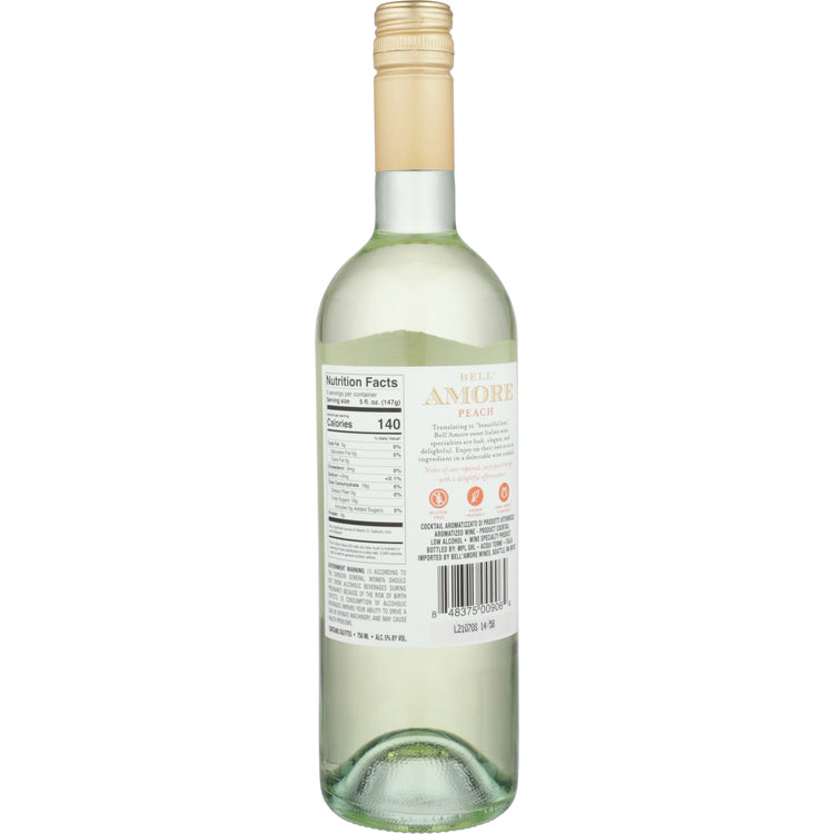Bell'Amore Peach Flavored Wine Semi-Sweet - 750ML - Back
