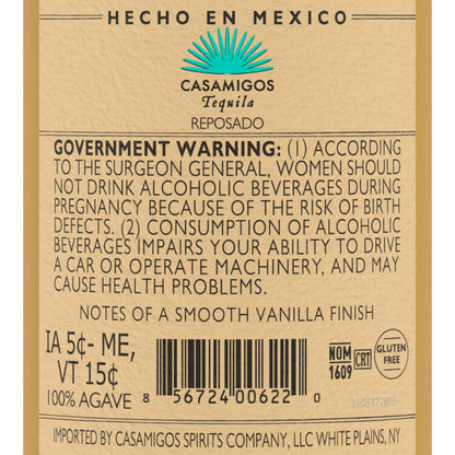 Casamigos Tequila Reposado 80 - 375ML - Back Label