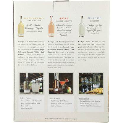 Codigo 1530 Tequila Combo 1 Each Blanco 80, Blanco Rosa 80 & Reposado - 375ML