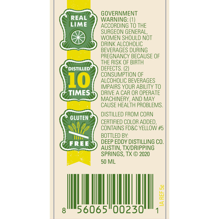 Deep Eddy Lime Flavored Vodka 70 - 50ML - Back Label