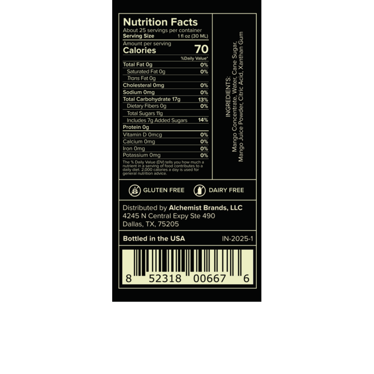 Liquid Alchemist Mango Syrup - 750ML - Back Label