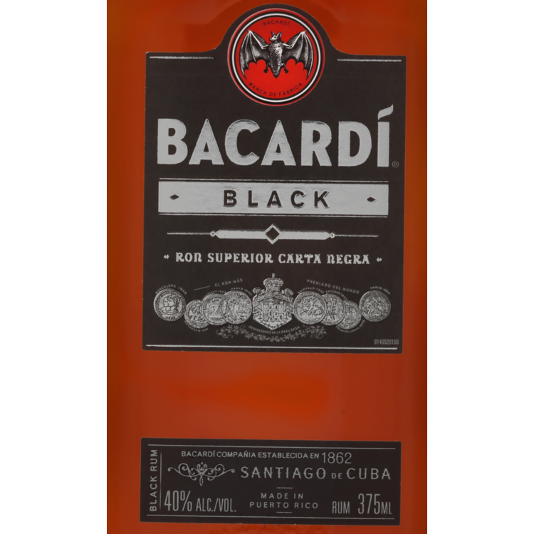 Bacardi Black Rum 80 - 375ML - Front Label