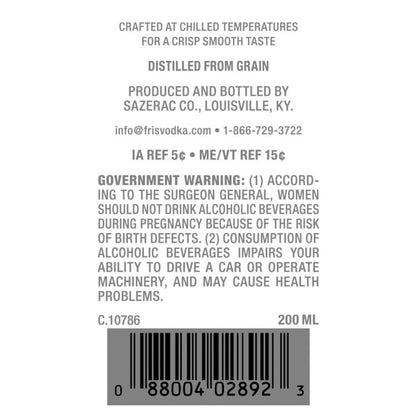 Fris Vodka 80 - 200ML - Back Label