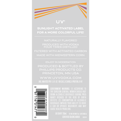 Uv Grape Flavored Vodka 60 - 750ML - Back Label