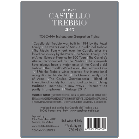 Castello Del Trebbio Toscana Rosso De' Pazzi 2017 - 750ML - Back Label
