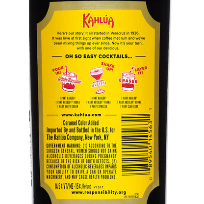 Kahlua Coffee Liqueur The Original 40 - 750ML - Back Label