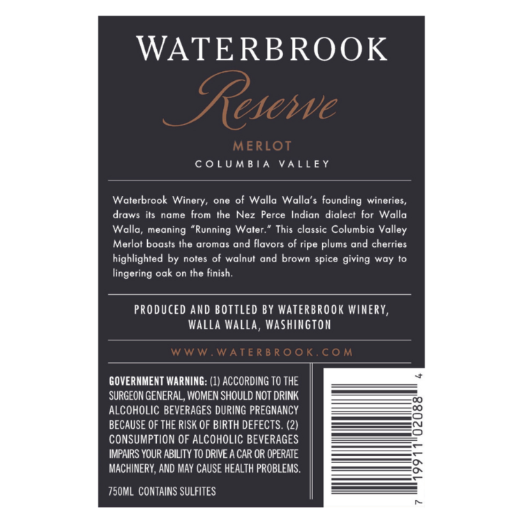 Waterbrook Merlot Reserve Columbia Valley 2021 - 750ML