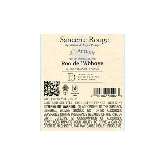 Roc De L'Abbaye Sancerre Rouge L'Antique 2020 - 750ML - Back