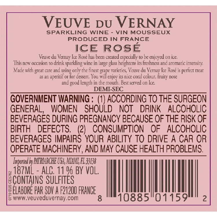 Veuve Du Vernay Demi Sec Rose Ice France - 187ML - Back