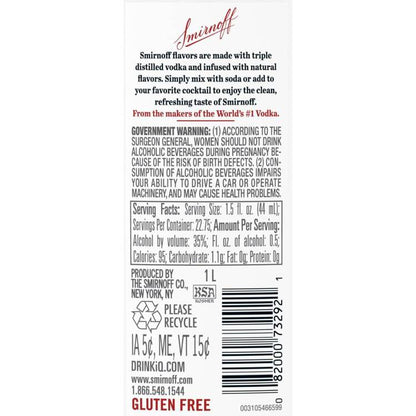 Smirnoff Blueberry Flavored Vodka 60 - 1.0L - Back Label