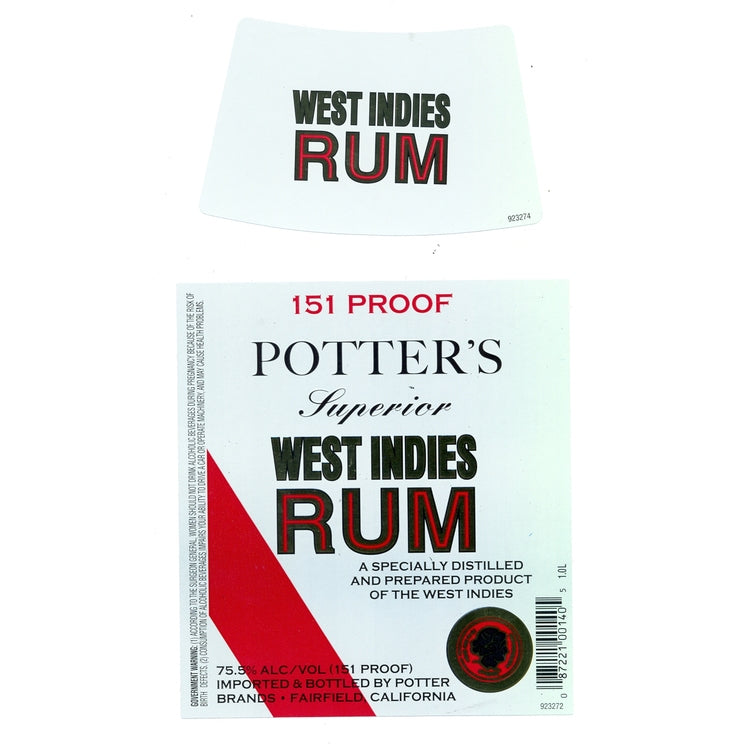 Potter's Overproof Rum 151 - 1.0L - Front Label