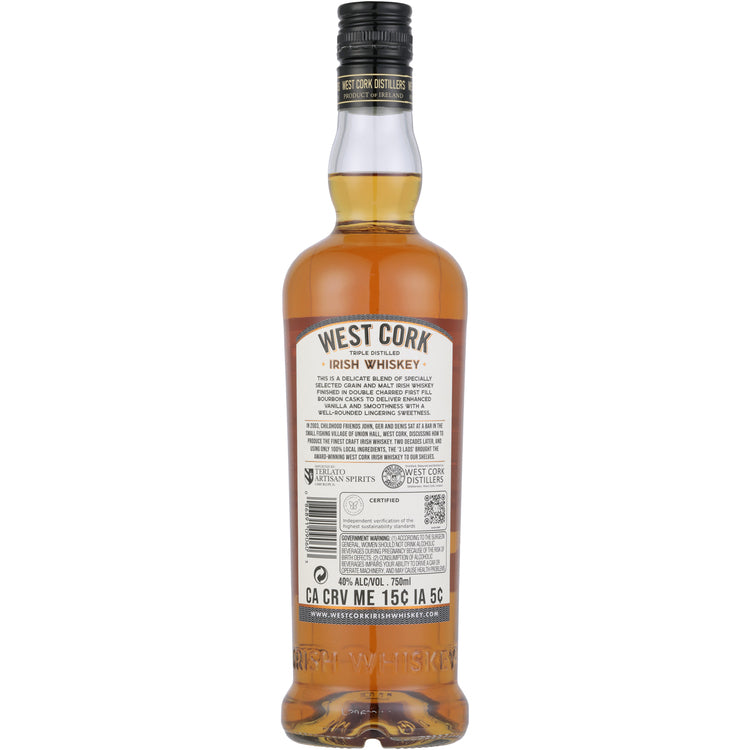 West Cork Blended Irish Whiskey Black Cask Finished 80 - 750ML - Back