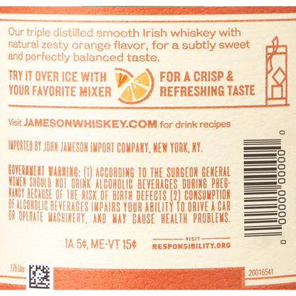 Jameson Orange Flavored Whiskey 60 - 1.75L - Back Label