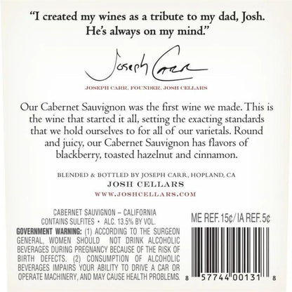 Josh Cellars Cabernet Sauvignon California - 375ML - Back Label
