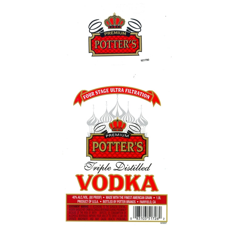 Potter's Vodka 80 - 1.0L - Front Label