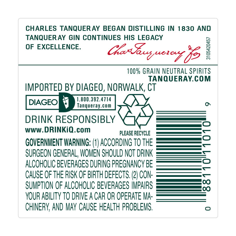 Tanqueray London Dry Gin 94.6 - 200ML - Back Label