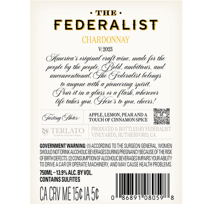The Federalist Chardonnay Santa Barbara County - 750ML - Back