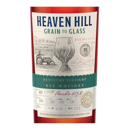 Heaven Hill Straight Rye Whiskey Grain To Glass 123.2 - 700ML - Front Label