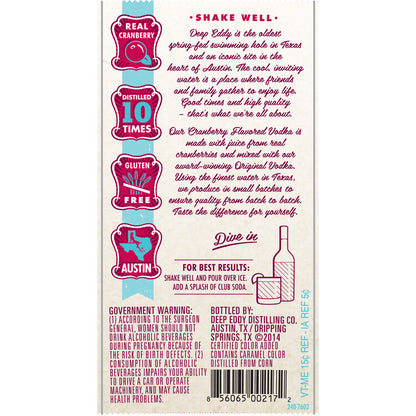 Deep Eddy Cranberry Flavored Vodka 70 - 1.0L - Back Label