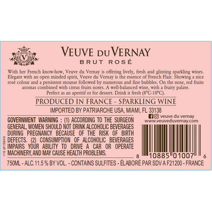 Veuve Du Vernay Brut Rose France - 750ML - Back Label