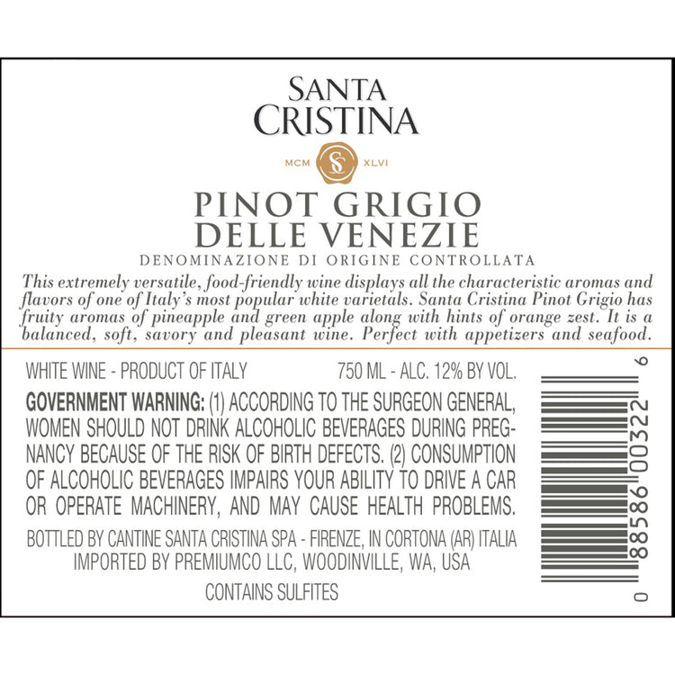 Santa Cristina Pinot Grigio Delle Venezie - 750ML - Back Label