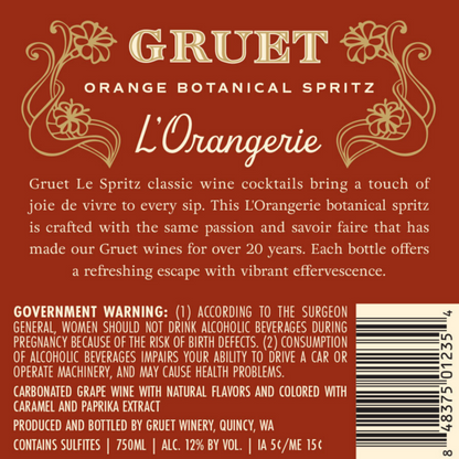 Gruet Wine Based Cocktail L'Orangerie Orange Botanical Spritz - 750ML - Back Label