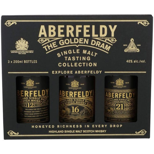 Aberfeldy Single Malt Scotch Combo 1 Each 12 Yr 80, 16 Yr 80 & 21 Yr 8 - 200ML